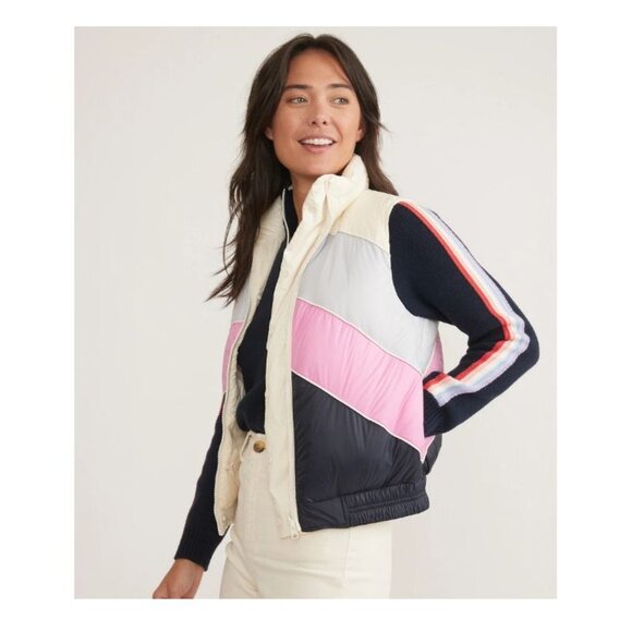 NWT Marine Layer XS Reversible Antuco Puffer Vest Ivory Pink colorblock $158 - Picture 3 of 17